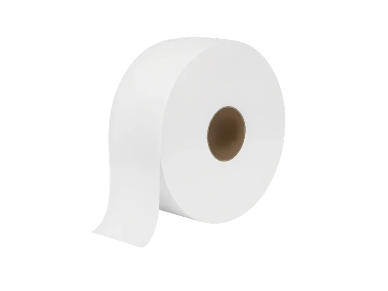 Washroom consumables Rugby A large commercial-grade white toilet roll with a visible cardboard core, ideal for dispensers in busy washrooms across Rugby and Warwickshire